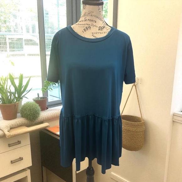 entro Tops - Entro Teal Ruffle Hem Blouse